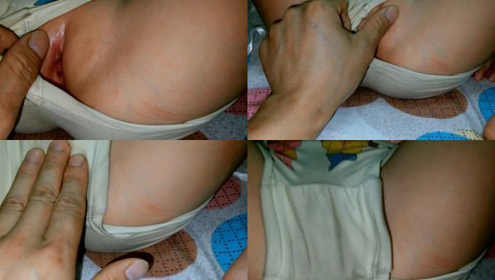 穿着蓝色拼接连衣裙的幼幼被隔壁邻居小哥用龟头磨蹭到直呼舒服视频